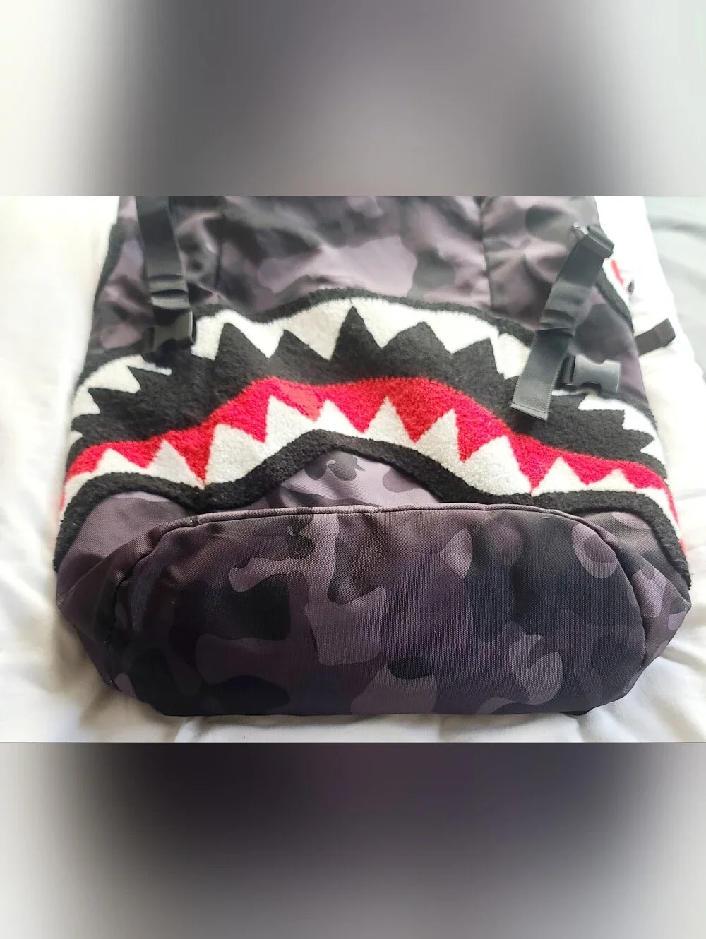 Sprayground Chenille Black Camo Shark Top Loader backpack